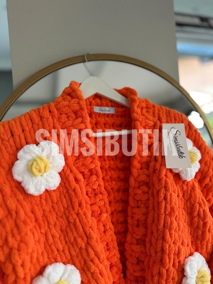 Puffy Turuncu çiçekli Hırka - Görsel 3