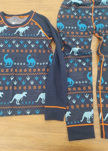 Erkek Çocuk Gri Dinozor Desenli Yün Pijama Takımı