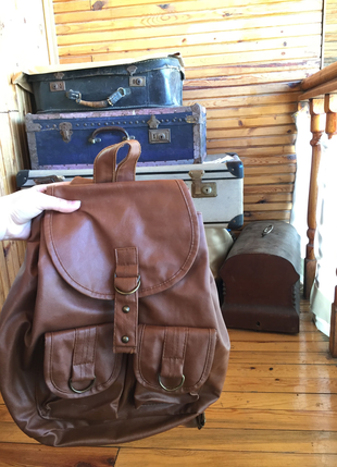 Vintage Love Vintage taba rengi deri sırt çantası