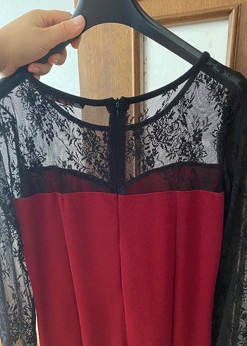 Tozlu Bordo Uzun Gotik Abiye Elbise