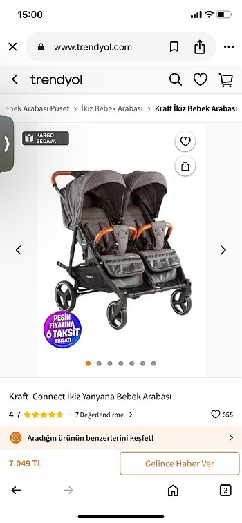 Kraft connect yanyana ikiz bebek arabası