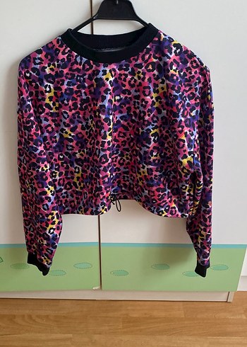 Kadın leopar Çok Renkli Uzun Kollu Crop Top - Görsel 2