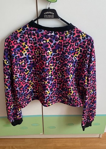 Kadın leopar Çok Renkli Uzun Kollu Crop Top - Görsel 3