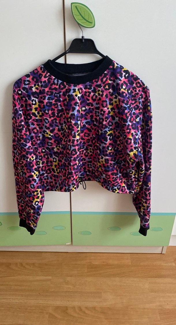 Kadın leopar Çok Renkli Uzun Kollu Crop Top - Görsel 2