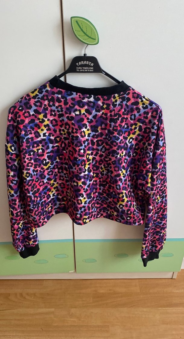 Kadın leopar Çok Renkli Uzun Kollu Crop Top - Görsel 3