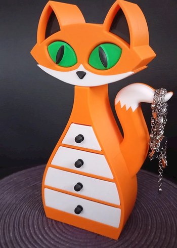 Renkli Turuncu Kedi Şekilli Takı Kutusu - Görsel 4