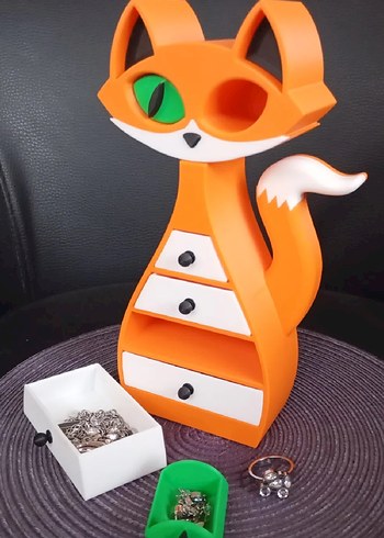 Renkli Turuncu Kedi Şekilli Takı Kutusu - Görsel 3