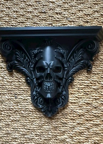 Koyu Siyah Kafatası Figürlü Duvar Rafı - Görsel 2