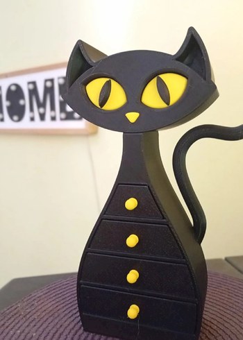 Siyah Kedi Şeklinde Sarı Detaylı Takı Kutusu - Görsel 2