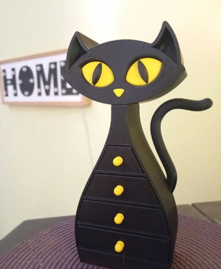 Siyah Kedi Şeklinde Sarı Detaylı Takı Kutusu - Görsel 2