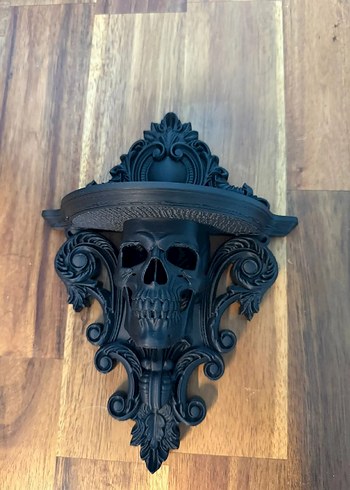 Kafatası Detaylı Siyah Dekoratif Raf 20cm - Görsel 2