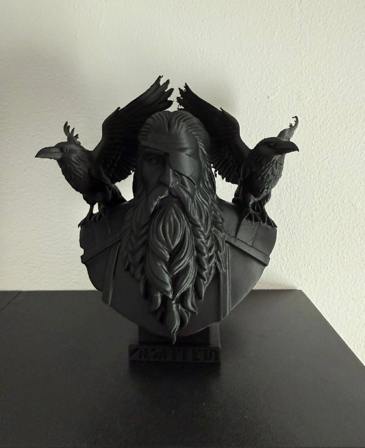 Kara Viking Figürü - İki Kuzgunlu Odin Büst 17cm - Görsel 2