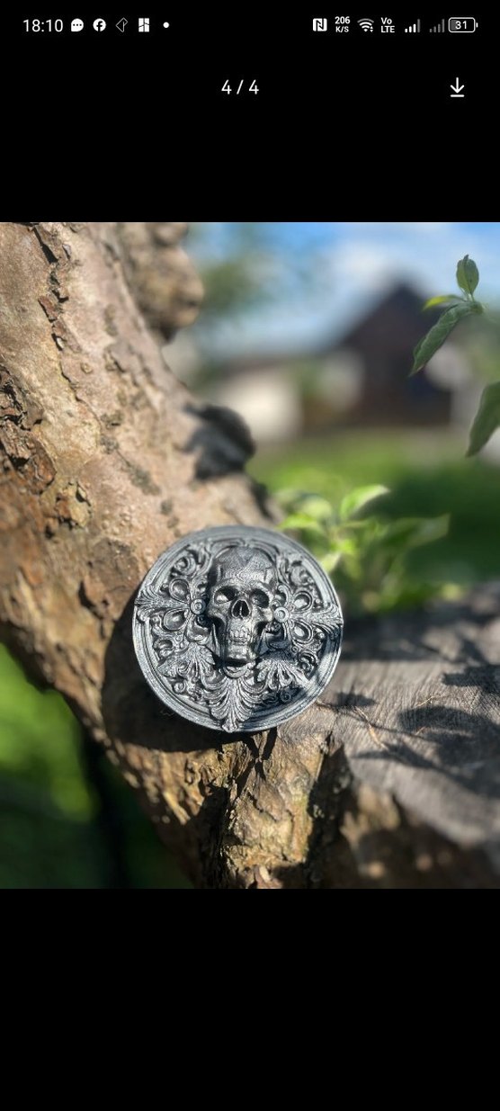 Bej Gotik Erkek Rozeti Kafatası Motifli - Görsel 3