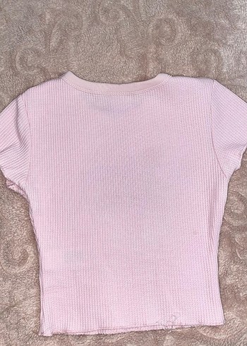 Bershka Cowboy Rodeo Baskılı Pembe Crop Tişört - Görsel 2