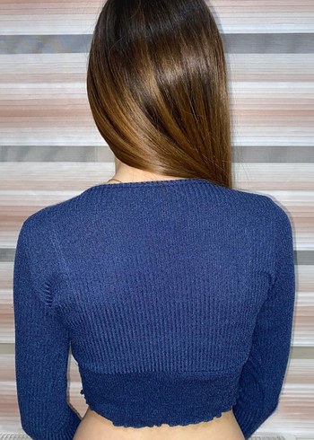 Ambar S Beden  Kruvaze Crop Bluz - Görsel 3