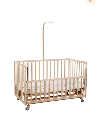 Bej Ahşap Bebek Beşiği Tül Perde ve Işıklarla - Görsel 4