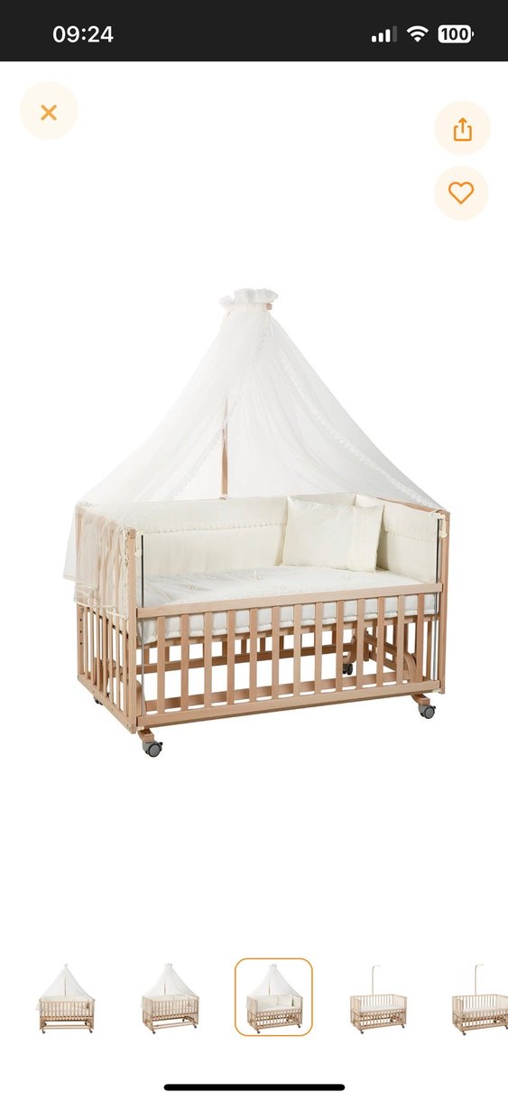 Bej Ahşap Bebek Beşiği Tül Perde ve Işıklarla - Görsel 3