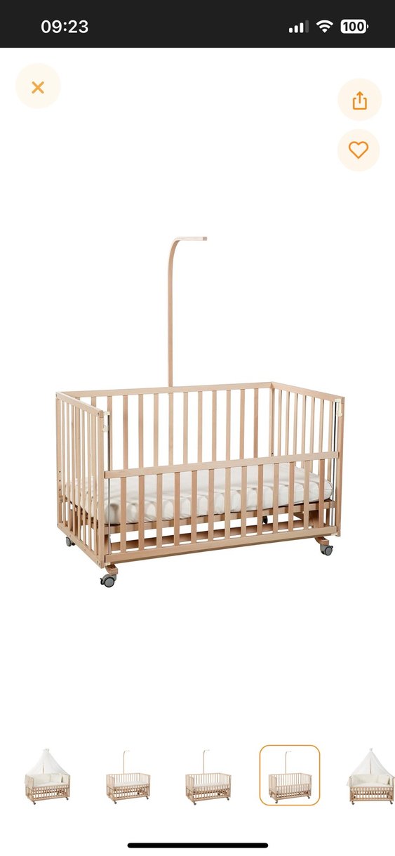 Bej Ahşap Bebek Beşiği Tül Perde ve Işıklarla - Görsel 4
