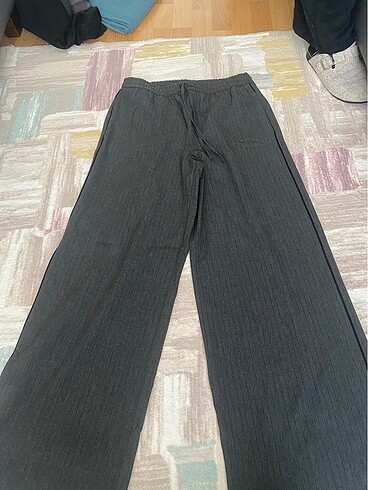 Mavi Jeans beli lastikli geniş paça kumaş pantolon koyu gri renkli