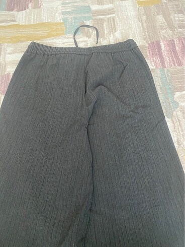 m Beden gri Renk beli lastikli geniş paça kumaş pantolon koyu gri renkli