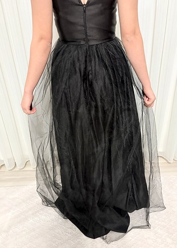 Uzun Siyah Straplez Gotik Abiye Elbise - Görsel 2