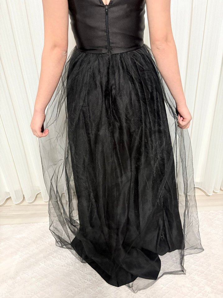 Uzun Siyah Straplez Gotik Abiye Elbise - Görsel 2