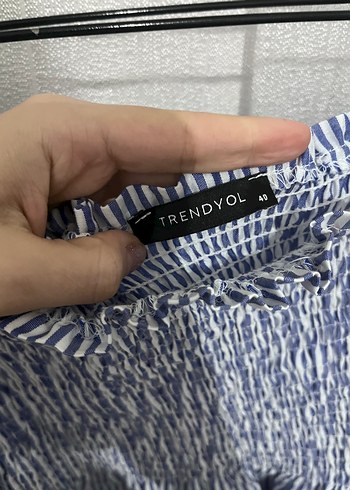 Trendyol & Milla Trendyol Mavi Çizgili Pliseli Carmen Yaka Bluz