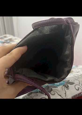 Fiyonklu Mor Deri Kadın Çanta - Görsel 2