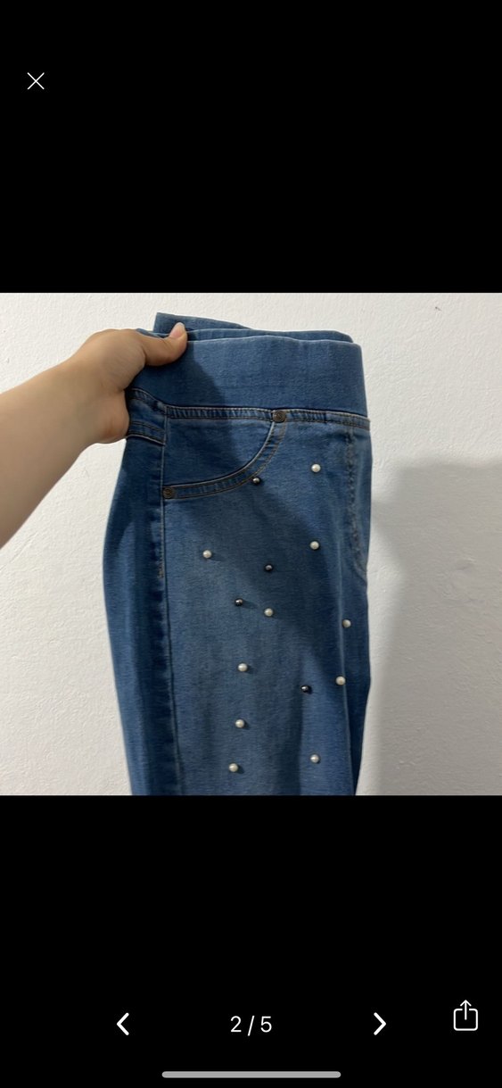 Boncuk İşlemeli Parlak Mavi Kadın esnek Pantolon - Görsel 2