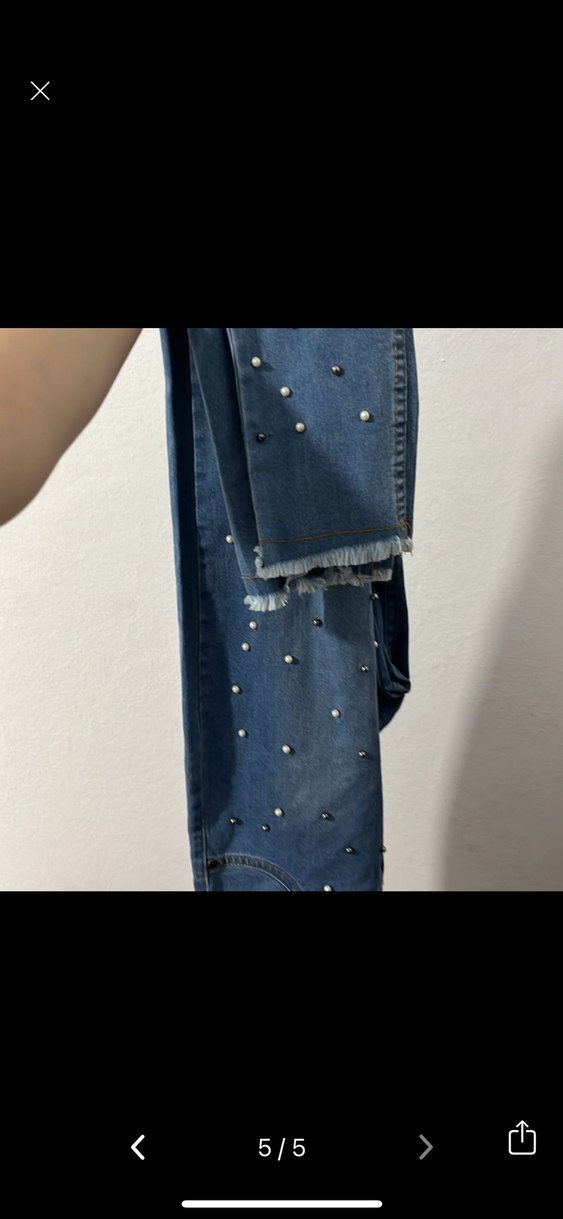 Boncuk İşlemeli Parlak Mavi Kadın esnek Pantolon - Görsel 3