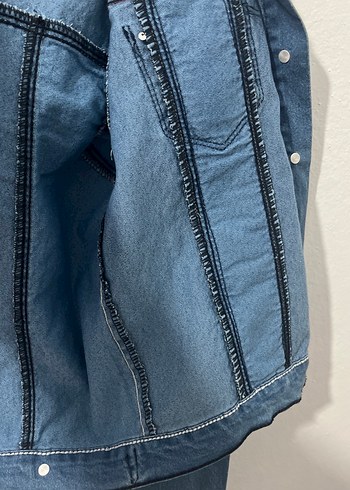 Düğmeli Mini Mavi Kot Ceket - Görsel 4