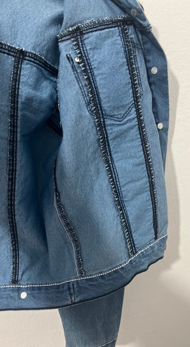 Düğmeli Mini Mavi Kot Ceket - Görsel 4