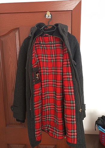 Gri Yün Midi Boy Düğmeli Kaban - Görsel 3