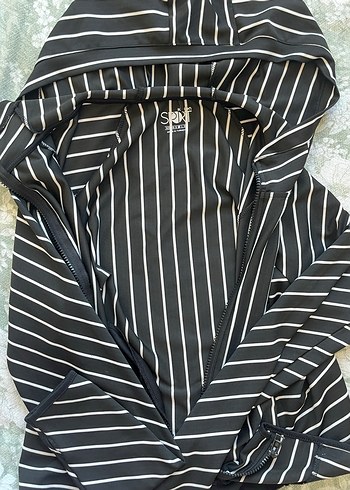 Çizgili Fermuarlı Siyah Kadın Ceket - Görsel 5