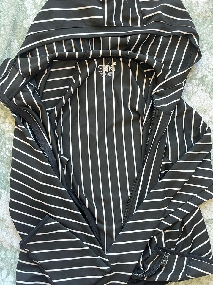 Çizgili Fermuarlı Siyah Kadın Ceket - Görsel 5