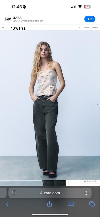 Zara Parlak taşlı saten straplez bluz