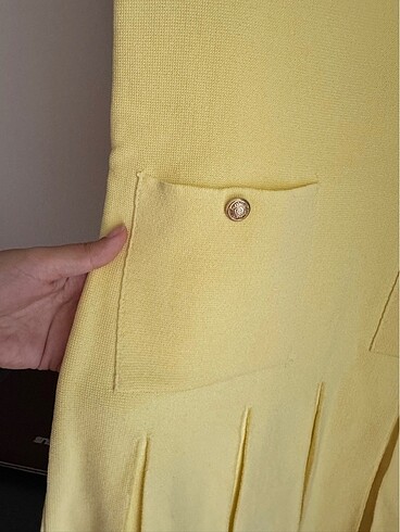 s Beden Butter yellow pileli triko elbise