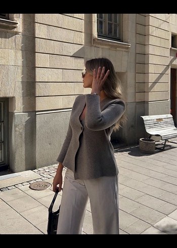 Zara Gri Yün Peplum Triko Blazer