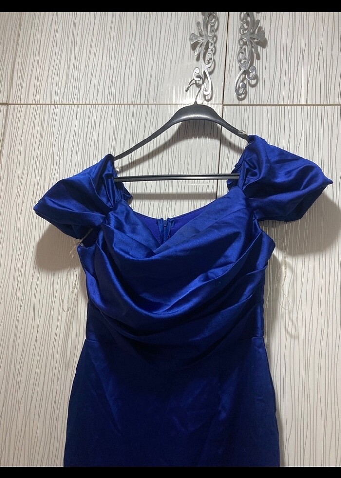 Mavi saten abiye - Görsel 2