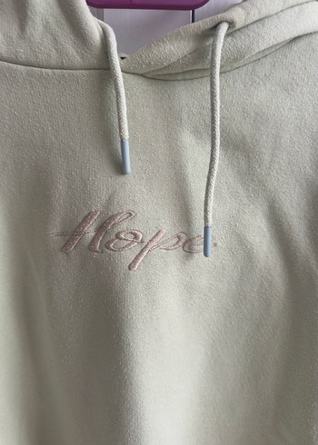 xl Beden yeşil Renk Bej Kapüşonlu Rahat Kesim Sweatshirt