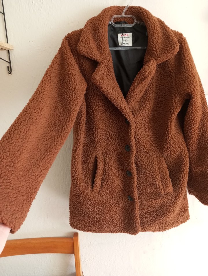 Düğmeli Kahverengi unısex çocuk kaban - Görsel 4