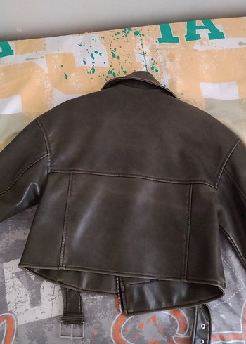 s Beden kahverengi Renk Stradivarius Kadın Deri Biker Ceket