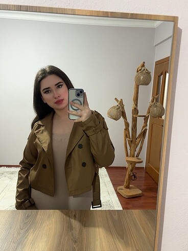 m Beden camel Renk Crop trençkot