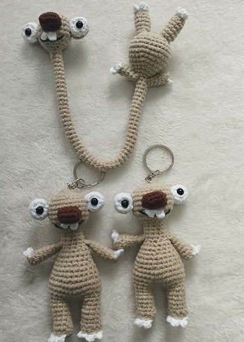 Bej ve Gri El Örgüsü Peluş Oyuncak - Görsel 2