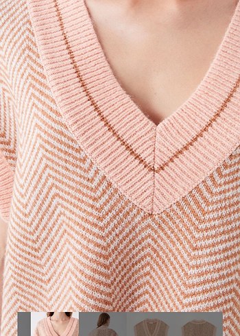 V Yaka Bej Kısa Triko Süveter - Görsel 4