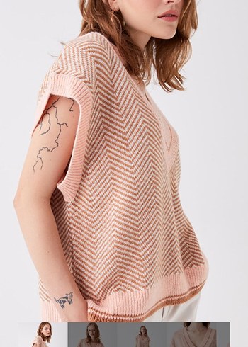 V Yaka Bej Kısa Triko Süveter - Görsel 7