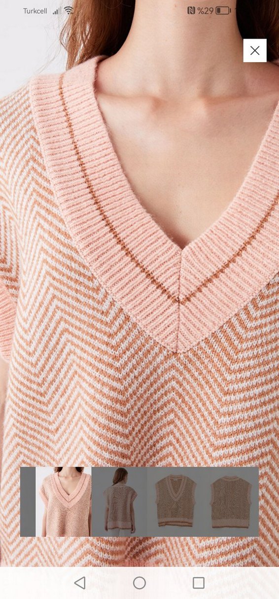 V Yaka Bej Kısa Triko Süveter - Görsel 4