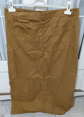 Bej Midi Keten Kemerli Kadın Etek - Görsel 2