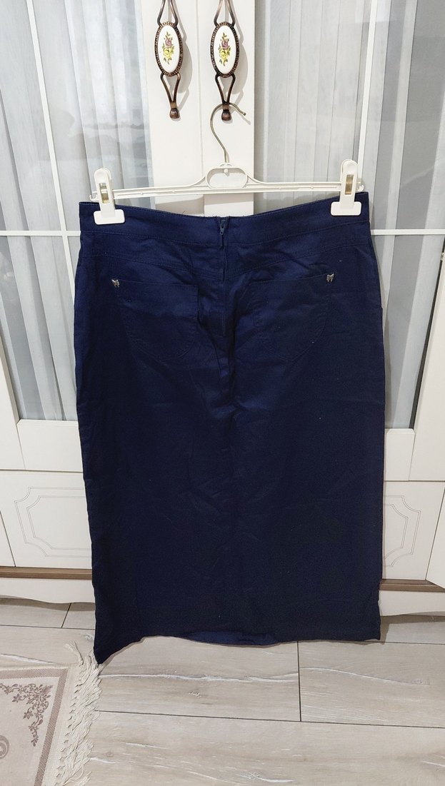 Lacivert Kemerli Midi Etek - Görsel 3