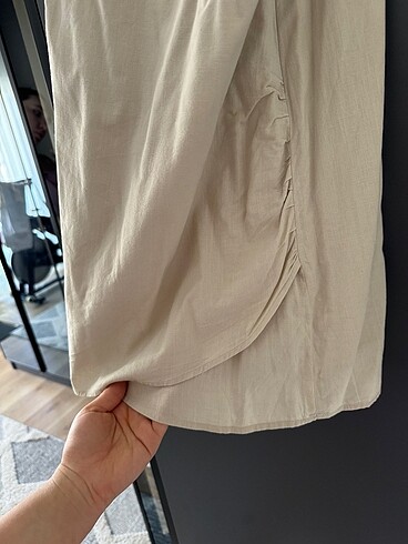 xl Beden ten rengi Renk Mudo bej renk keten mini elbise